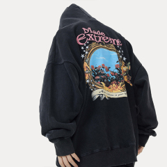 Fun Cupid floral American vintage street washed and distressed pullover sweatshirt