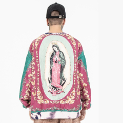 Vintage Tide Patchwork Tie-Dye Virgin Mary Pullover Men's Sweatshirt