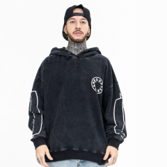 Tide Sanskrit washed vintage high street hooded sweatshirt for men and women loose