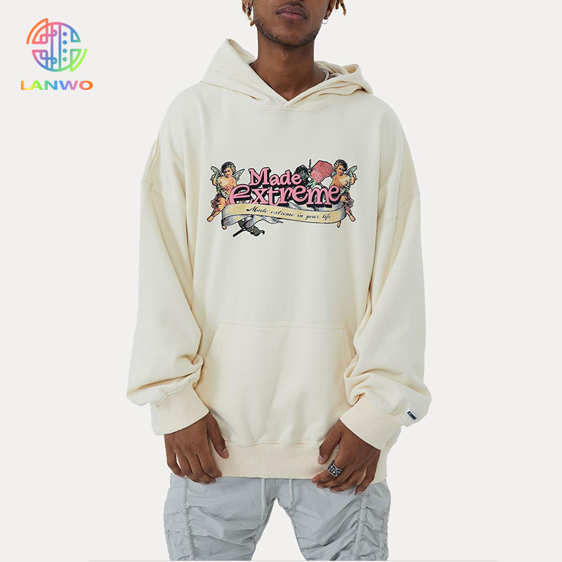 Fun Cupid floral American vintage street washed and distressed pullover sweatshirt