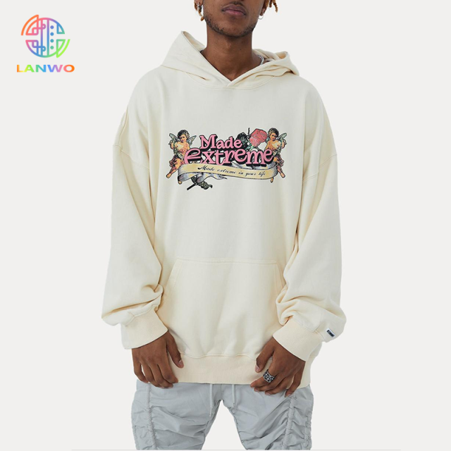 Fun Cupid floral American vintage street washed and distressed pullover sweatshirt