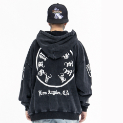 Tide Sanskrit washed vintage high street hooded sweatshirt for men and women loose