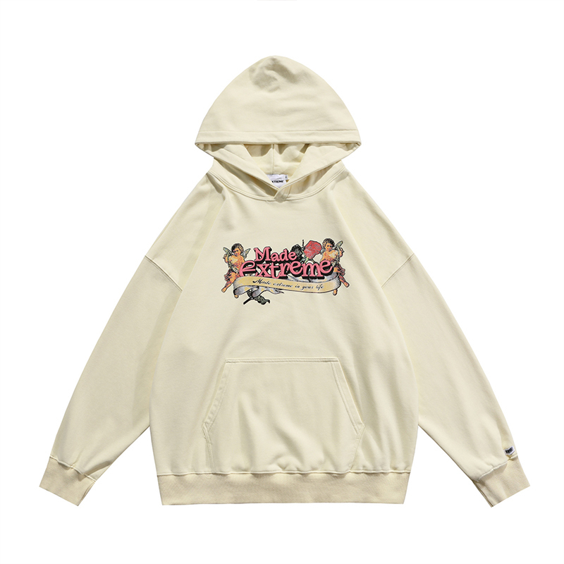 Fun Cupid floral American vintage street washed and distressed pullover sweatshirt