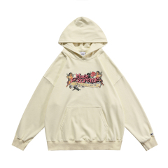 Fun Cupid floral American vintage street washed and distressed pullover sweatshirt