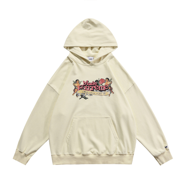 Fun Cupid floral American vintage street washed and distressed pullover sweatshirt