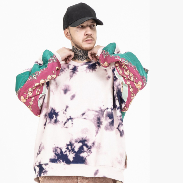 Vintage Tide Patchwork Tie-Dye Virgin Mary Pullover Men's Sweatshirt