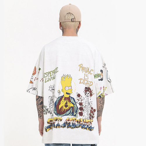 Hipster hip-hop homage hand-painted graffiti high street crew neck do-over short sleeve t-shirt