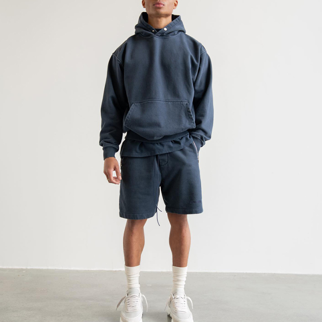 Heavyweight plus size men's sweatshirt high street drop shoulder long sleeve solid colour casual hoodie blank