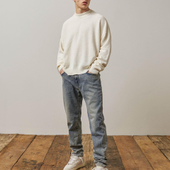 Solid colour crew neck sweatshirt men's heavyweight terry knit long sleeve base shirt