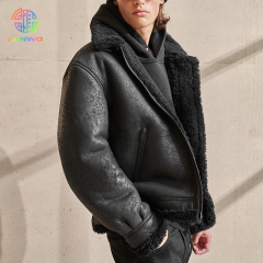 Lambswool fur one biker leather jacket men's jacket cotton clothing large size male trendy jacket