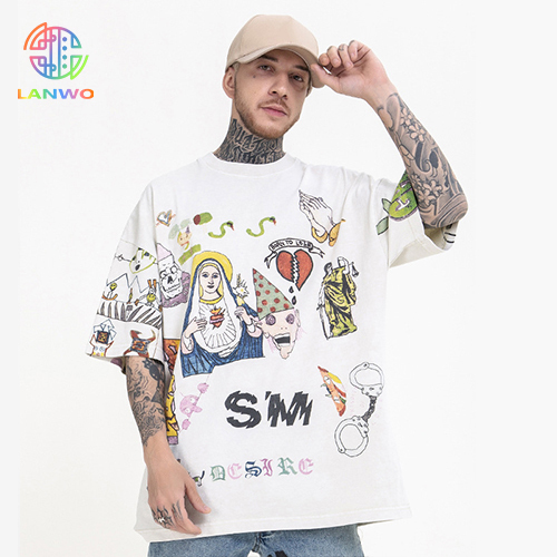 Hipster hip-hop homage hand-painted graffiti high street crew neck do-over short sleeve t-shirt