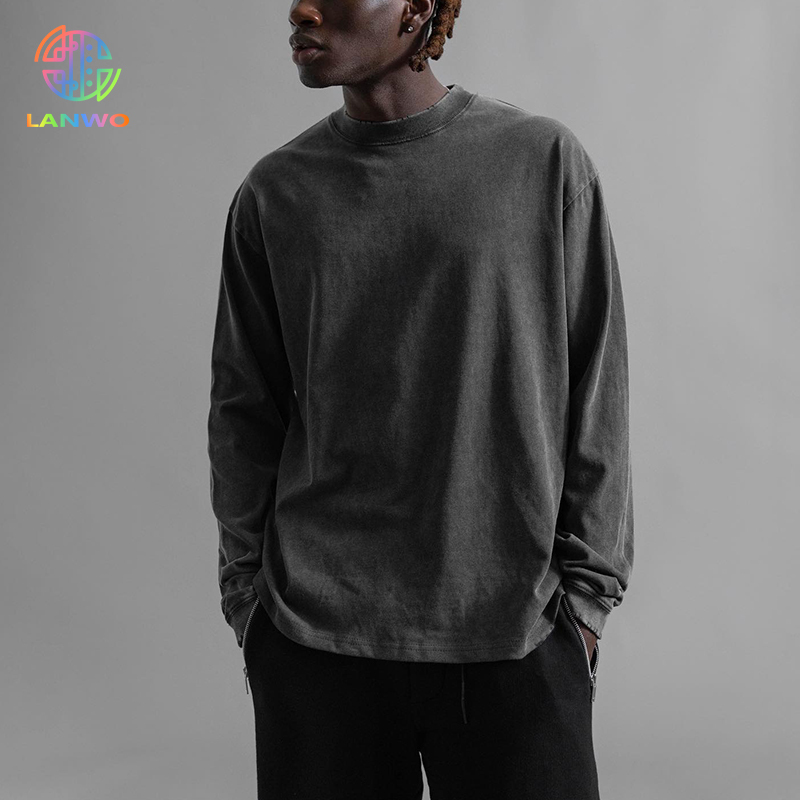 Round neck long sleeve T-shirt men loose thin section tops bottoming shirt