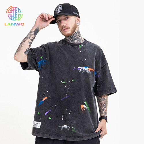 New street tide brand colorful handmade ink splash loose short-sleeved T-shirt men