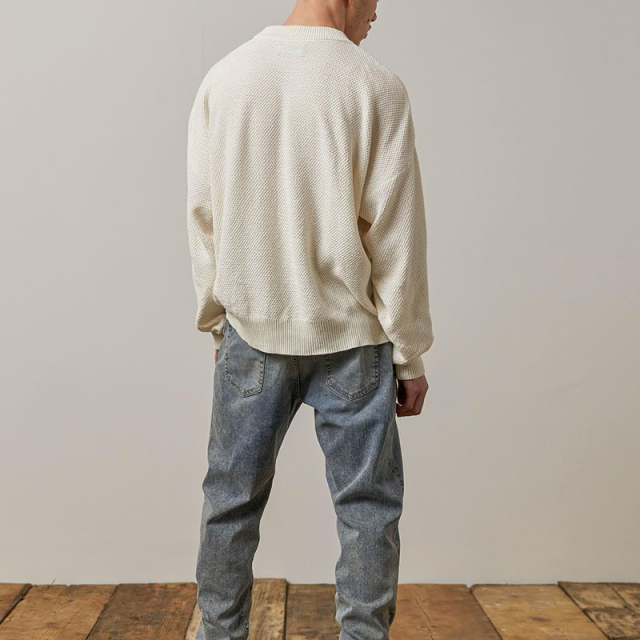 Solid colour crew neck sweatshirt men's heavyweight terry knit long sleeve base shirt