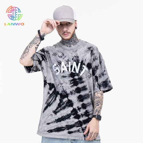 Tide High Street Letter Logo Embroidered Tie-Dye Men's Short Sleeve T-Shirt