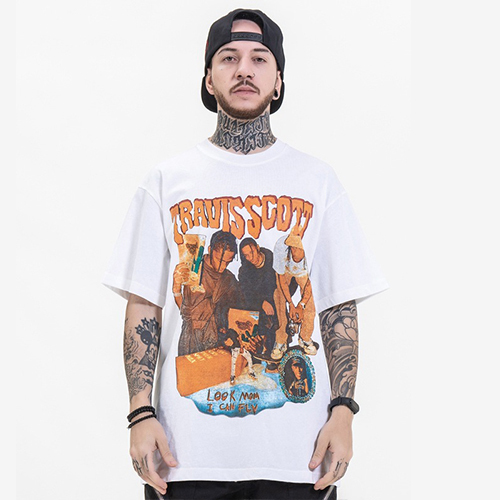 Hipster hip hop rap dark style character print oversize short sleeve t-shirt
