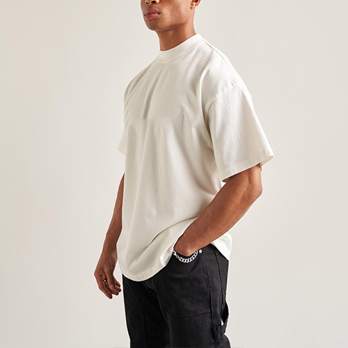 Loose T-shirt small trendy pure white casual short sleeve large size collar cotton drop shoulder sleeve
