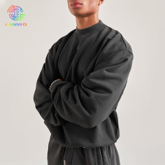 Dark retro style heavyweight basic round neck padded sweatshirt for men