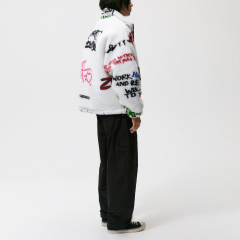 Men's Printed Fleece Loose Standing Collar Jacket Jacket