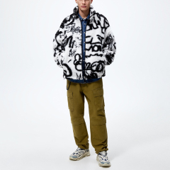 Men's Printed Fleece Loose Standing Collar Jacket Jacket