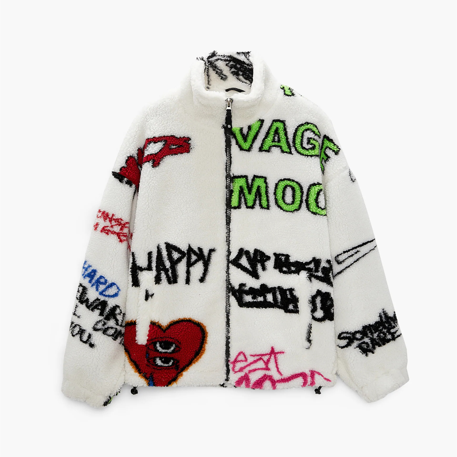 Men's Printed Fleece Loose Standing Collar Jacket Jacket