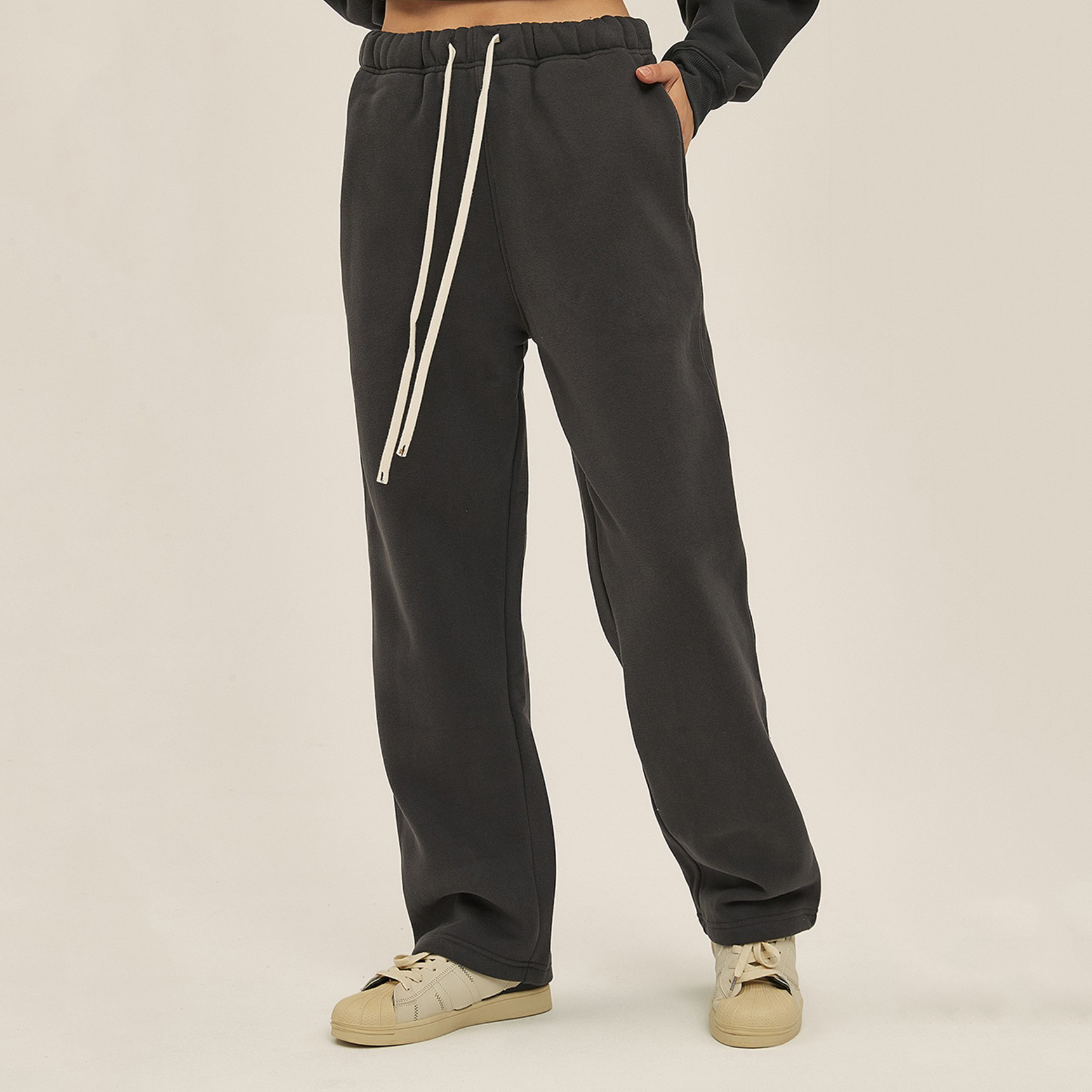 350g Thick Straight Plus Velvet Solid Color Men's Sweatpants Loose Sports Casual Trousers For Men