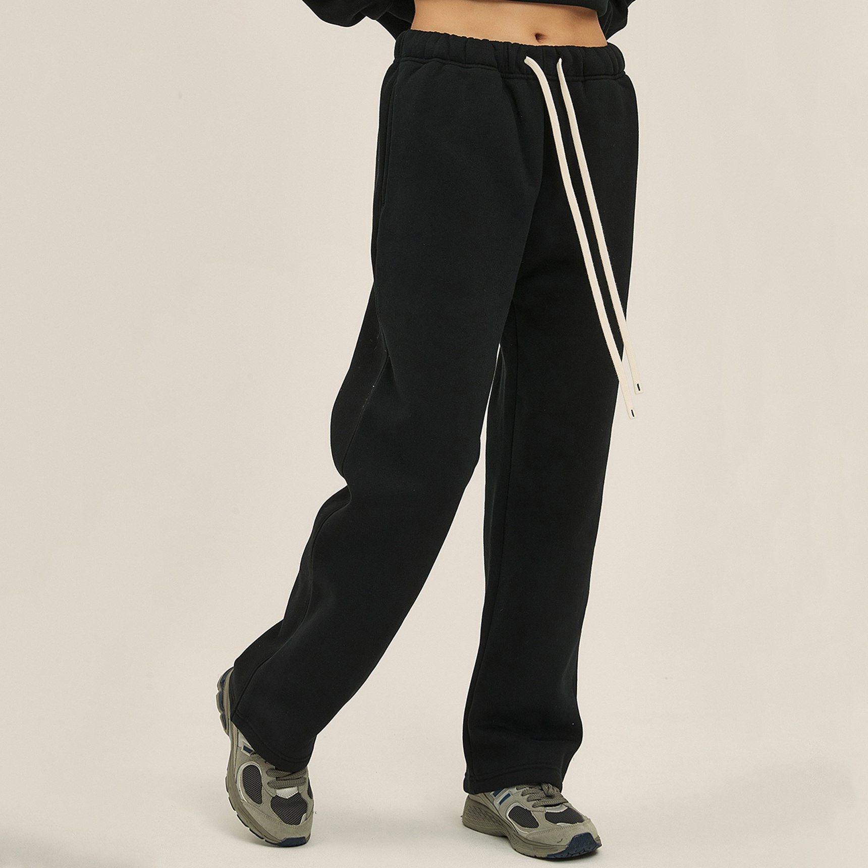 370g Thick Straight Plus Velvet Solid Color Men's Sweatpants Loose Sports Casual Trousers For Men