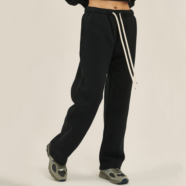 370g Thick Straight Plus Velvet Solid Color Men's Sweatpants Loose Sports Casual Trousers For Men