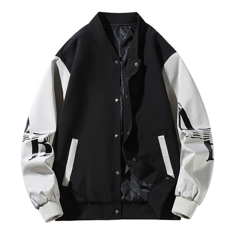 New Men's Coat Loose Colorblocking Tops Streetwear Casual Baseball Jacket