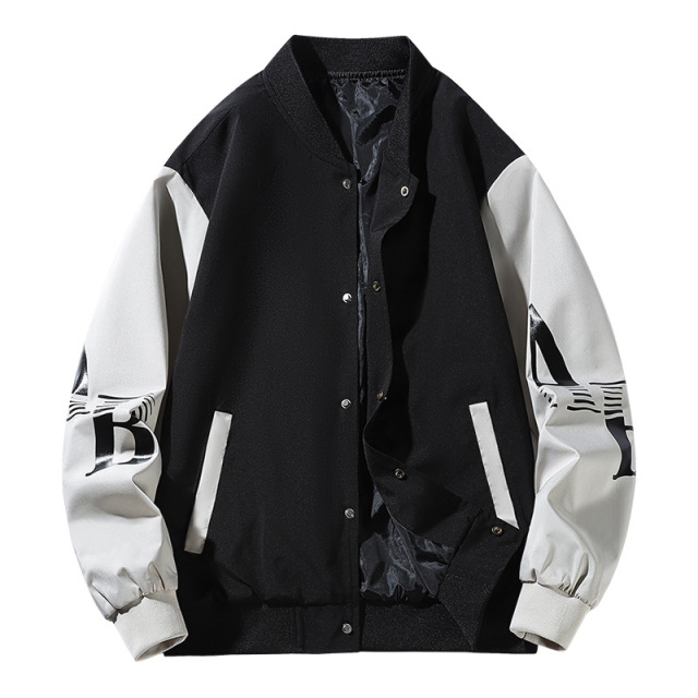 New Men's Coat Loose Colorblocking Tops Streetwear Casual Baseball Jacket