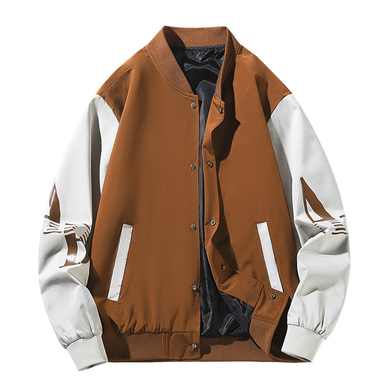 New Men's Coat Loose Colorblocking Tops Streetwear Casual Baseball Jacket