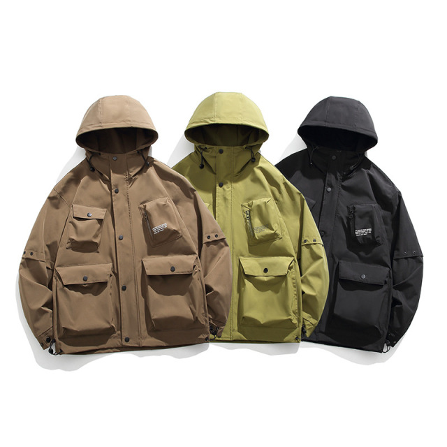 LANWO new retro hooded men's outdoor work jacket jacket