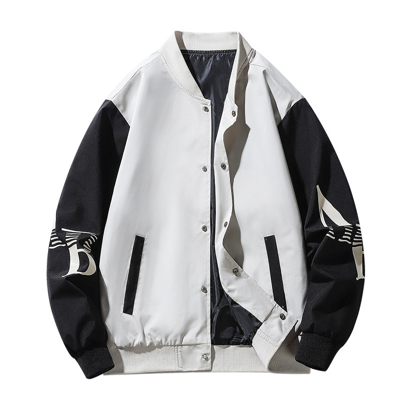 New Men's Coat Loose Colorblocking Tops Streetwear Casual Baseball Jacket