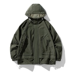 LANWO new men's loose jacket stand-up collar men's workwear jacket