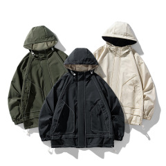 LANWO new men's loose jacket stand-up collar men's workwear jacket