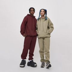 New Tracksuit 380g Solid Color French Terry Hoodie and Sweatpants Set