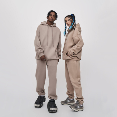 New Tracksuit 380g Solid Color French Terry Hoodie and Sweatpants Set