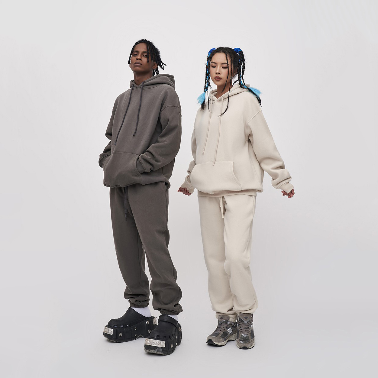 New Tracksuit 380g Solid Color French Terry Hoodie and Sweatpants Set
