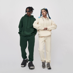 New Tracksuit 380g Solid Color French Terry Hoodie and Sweatpants Set