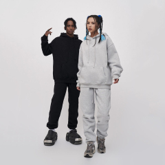 New Tracksuit 380g Solid Color French Terry Hoodie and Sweatpants Set