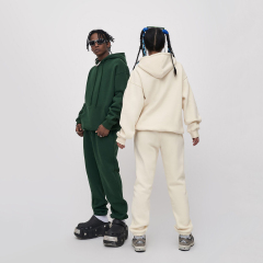 New Tracksuit 380g Solid Color French Terry Hoodie and Sweatpants Set