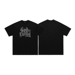 LANWO New Rhinestone hot-printed high street hip-hop retro short-sleeved streetwear men's loose T-shirt