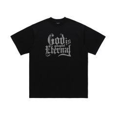 LANWO New Rhinestone hot-printed high street hip-hop retro short-sleeved streetwear men's loose T-shirt