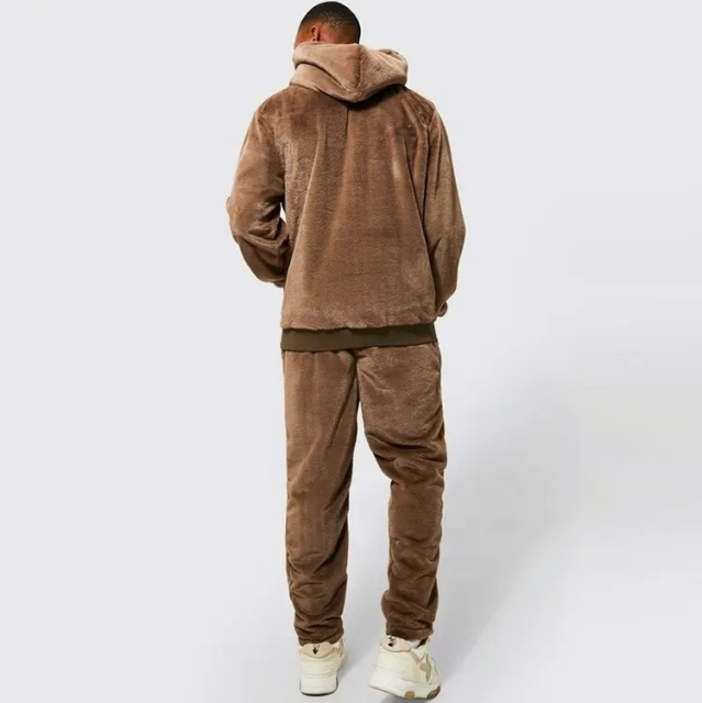 Winter Custom Logo Blank High Quality Heavy Weight Polar Polyester Faux Fur Shearling Fleece Sherpa Hoodie For Men