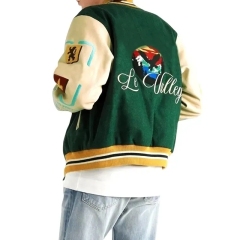 Oem Custom Leather Sleeve Cropped Jacket Chain Chenille Embroidery Vintage Letterman Varsity Jacket For Men
