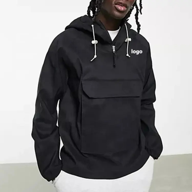 Men's Custom Printing Logo Outdoor 1/4 Zip Mesh Lining Nylon Polyester Waterproof Flight Bomber Windbreaker Cargo Jacket For Men