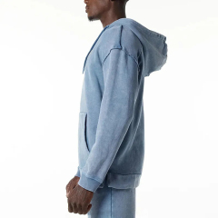 Wholesale Custom Logo Oversized 500 Gsm Raw Cut Seams Double Lined Pre-shrunk100% Cotton Men's Heavyweight Washed Terry Hoodie