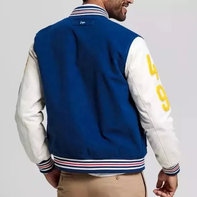 Custom Logo College Chenille Embroidery Patch Pu Leather Sleeve Wool Polyester Vintage Letterman Baseball Jacket For Men