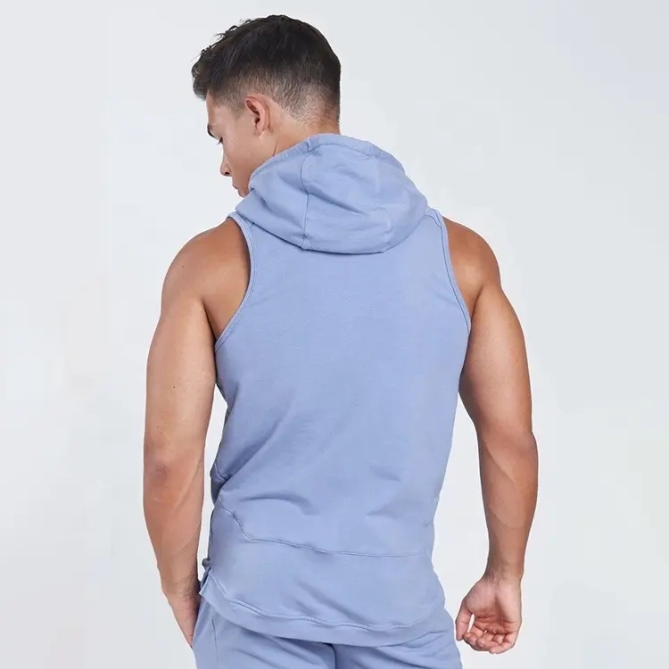 High Quality Men Custom Fit Lightweight Sports Training Zipper Pocket Sleeveless Hoodie