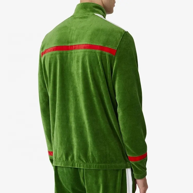 Winter Men's Custom Logo Blank Zip Up Colour Block Jacket Vintage Bomber Velvet Velour Jacket For Men